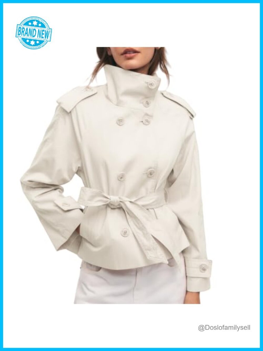 Womens Cropped Trench Coat Double Breasted Belted Lightweight Spring Fall Jacket